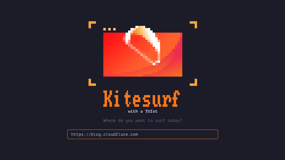 The Kitesurf terminal client's start screen, asking where you want to surf today.